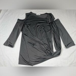Stylish Charcoal Black Cold Shoulder Top Amy Fashion Womens Large Shirt